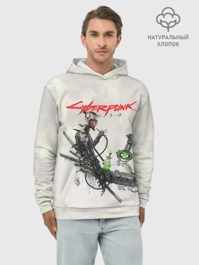 Худи мужской базовый хлопок с принтом «Cyberpunk 2077»