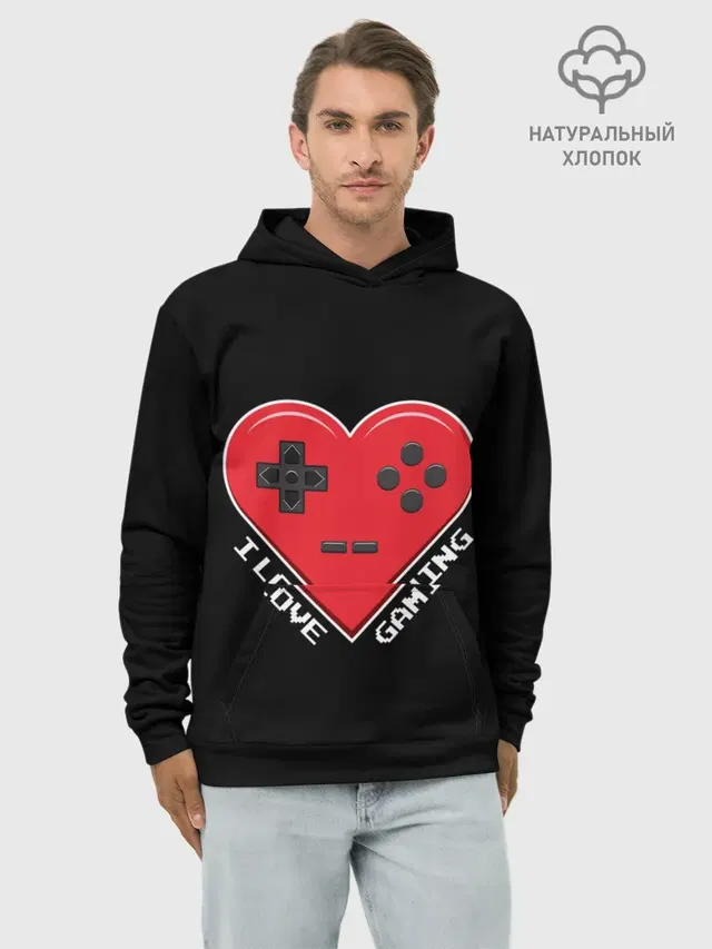 Худи мужской базовый хлопок с принтом «Разные игры — I Love Gaming»