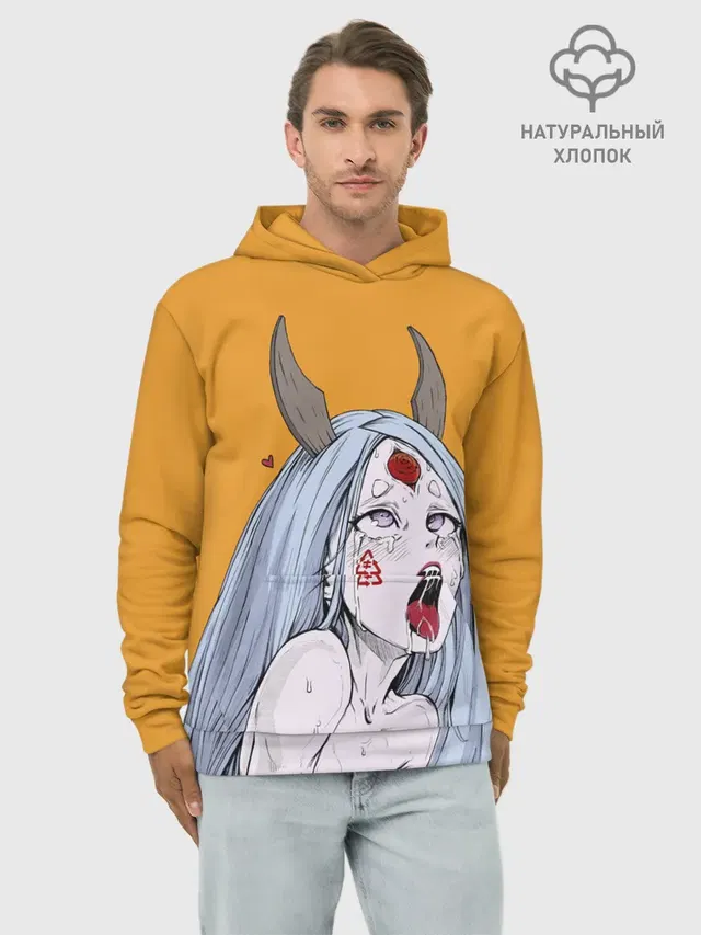 Худи мужской базовый хлопок с принтом «Ahegao — Ahegao Kaguya»