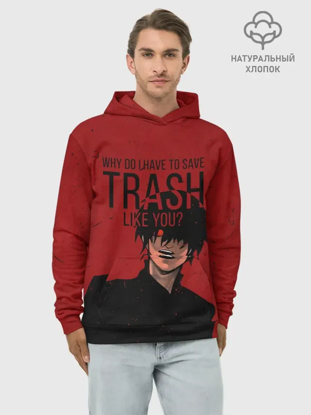 Худи мужской базовый хлопок с принтом «Токийский Гуль — Trash»