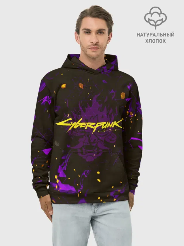 Худи мужской базовый хлопок с принтом «Cyberpunk 2077»
