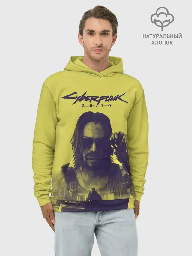 Худи мужской базовый хлопок с принтом «Cyberpunk 2077»