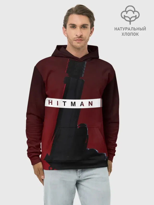 Худи мужской базовый хлопок с принтом «Hitman III»