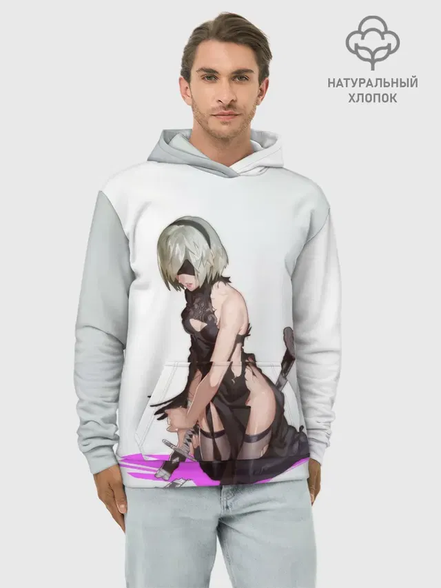 Худи мужской базовый хлопок с принтом «Nier Automata 2B»