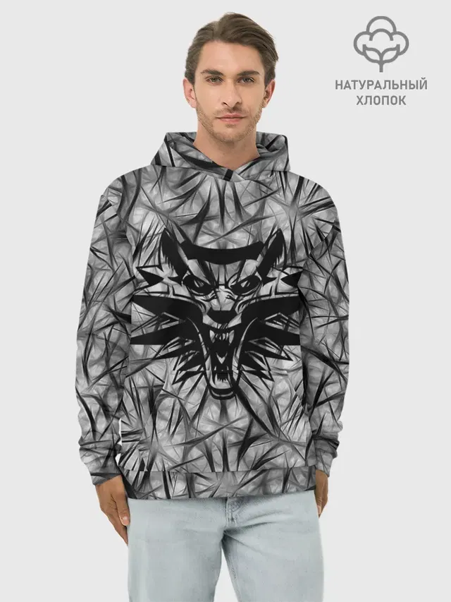 Худи мужской базовый хлопок с принтом «Wolf»
