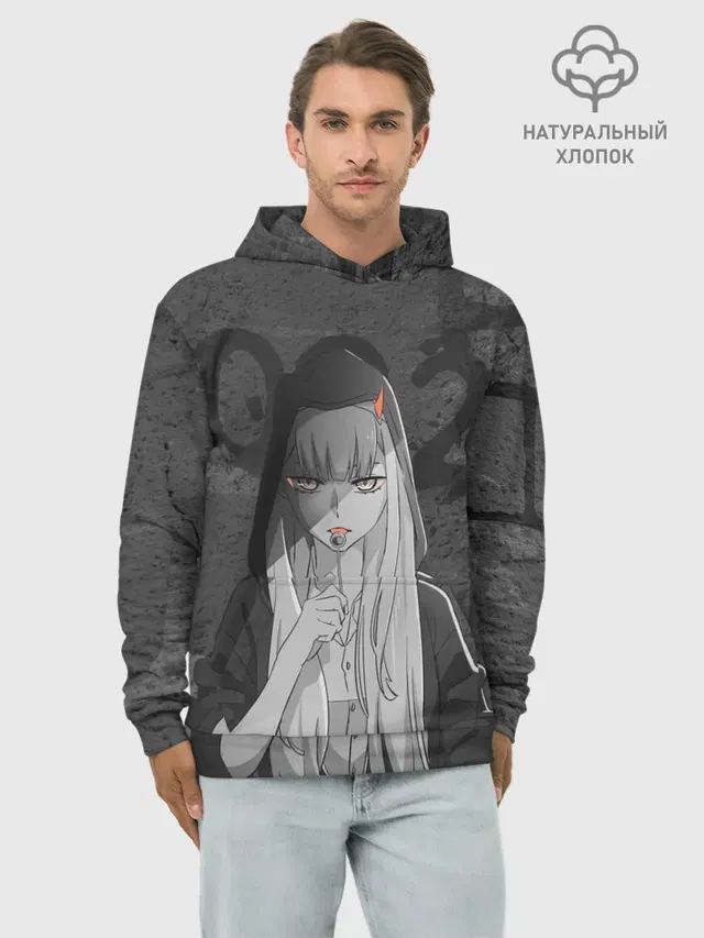 Худи мужской базовый хлопок с принтом «Zero Two Меланхолия»