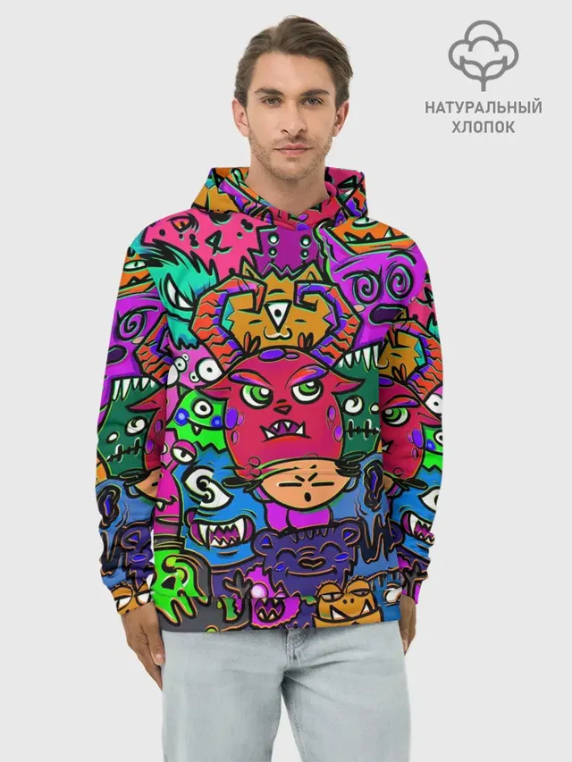 Худи мужской базовый хлопок с принтом «Pop Art — Happy»