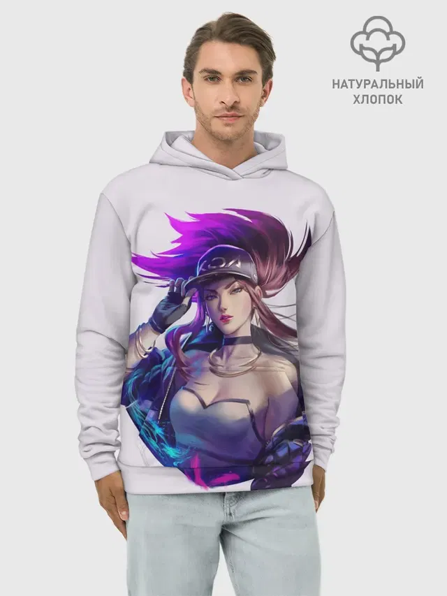 Худи мужской базовый хлопок с принтом «DA — KDA Akali»