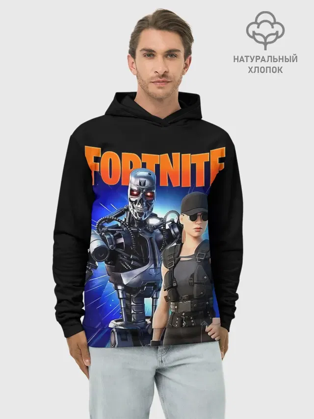 Худи мужской базовый хлопок с принтом «Фортнайт — Fortnite терминатор»