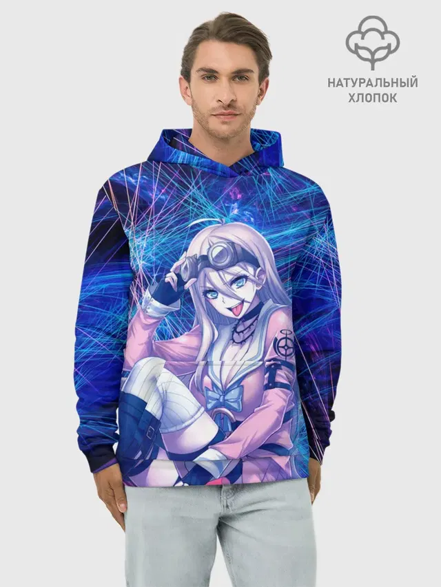 Худи мужской базовый хлопок с принтом «Danganronpa neon»