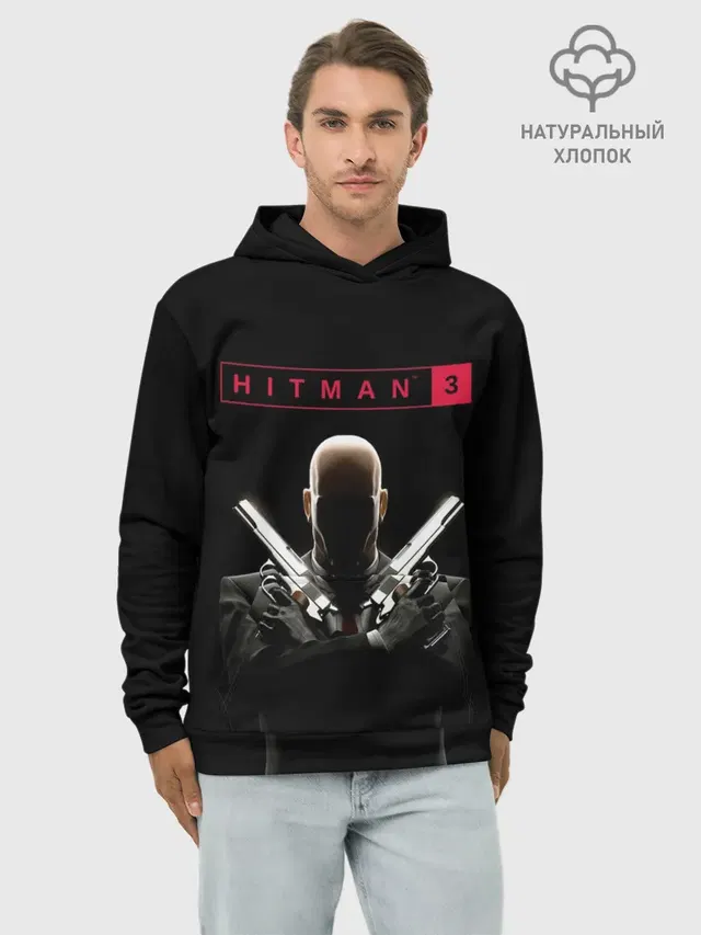 Худи мужской базовый хлопок с принтом «Dual wielding — Hitman III»