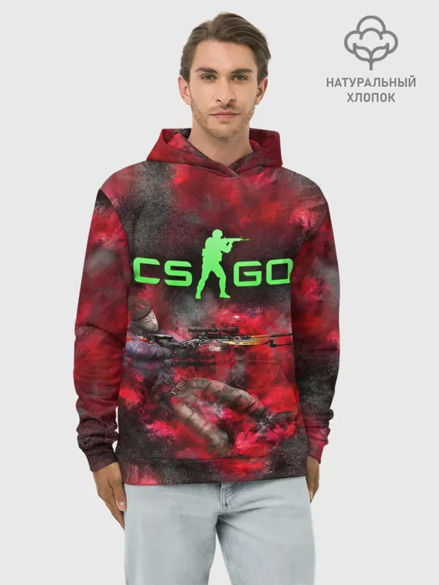 Худи мужской базовый хлопок с принтом «Counter-Strike — CS GO Red heat»