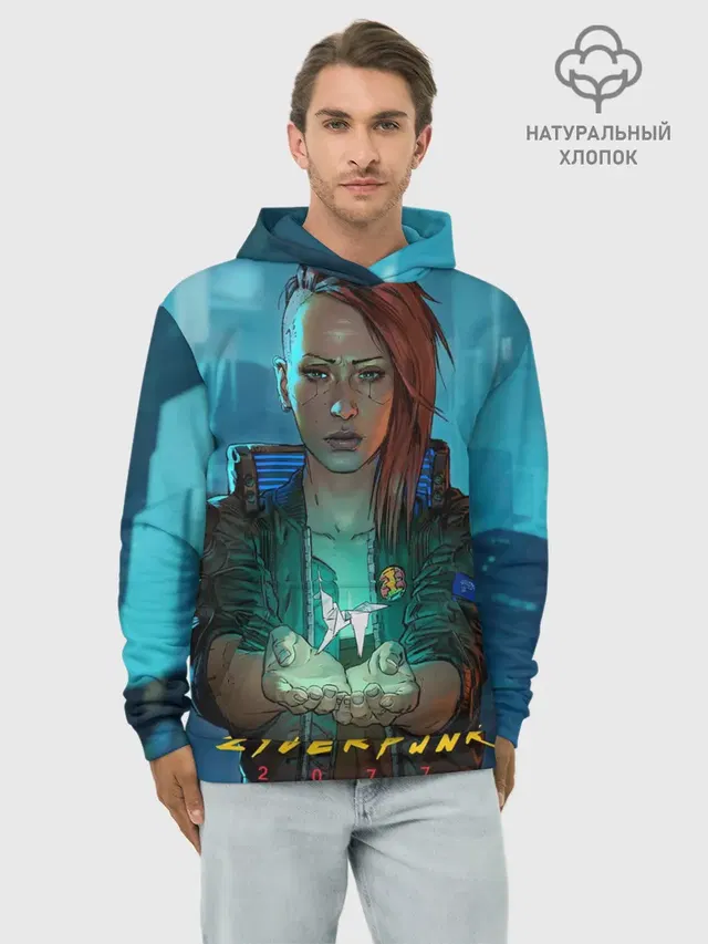 Худи мужской базовый хлопок с принтом «Cyberpunk 2077 — cuberpunk 2077 melisa»