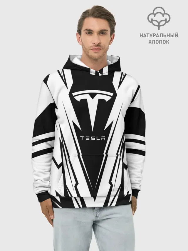 Худи мужской базовый хлопок с принтом «Tesla»