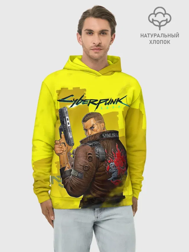 Худи мужской базовый хлопок с принтом «Cyberpunk 2077»