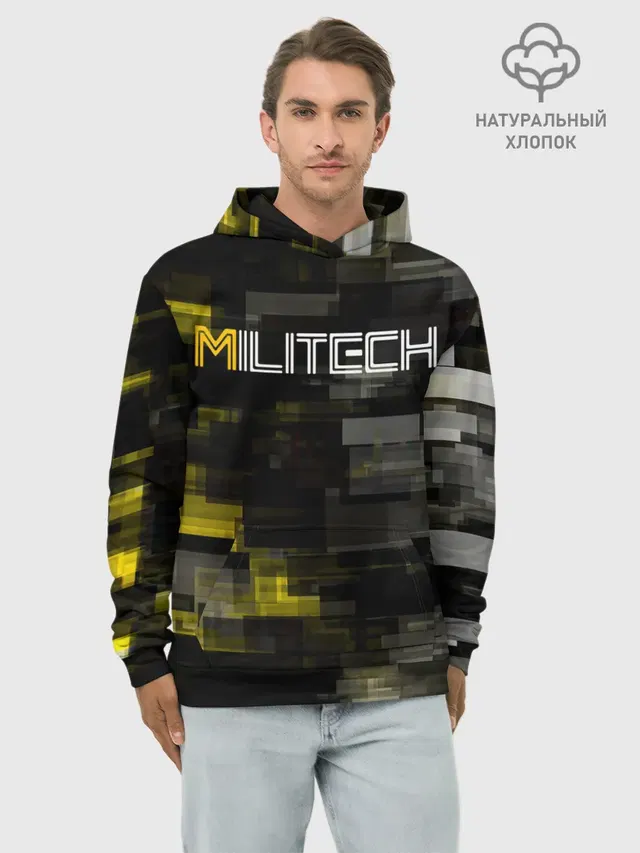 Худи мужской базовый хлопок с принтом «Cyberpunk 2077 — MILITECH камуфляж Cyberpunk 2077»