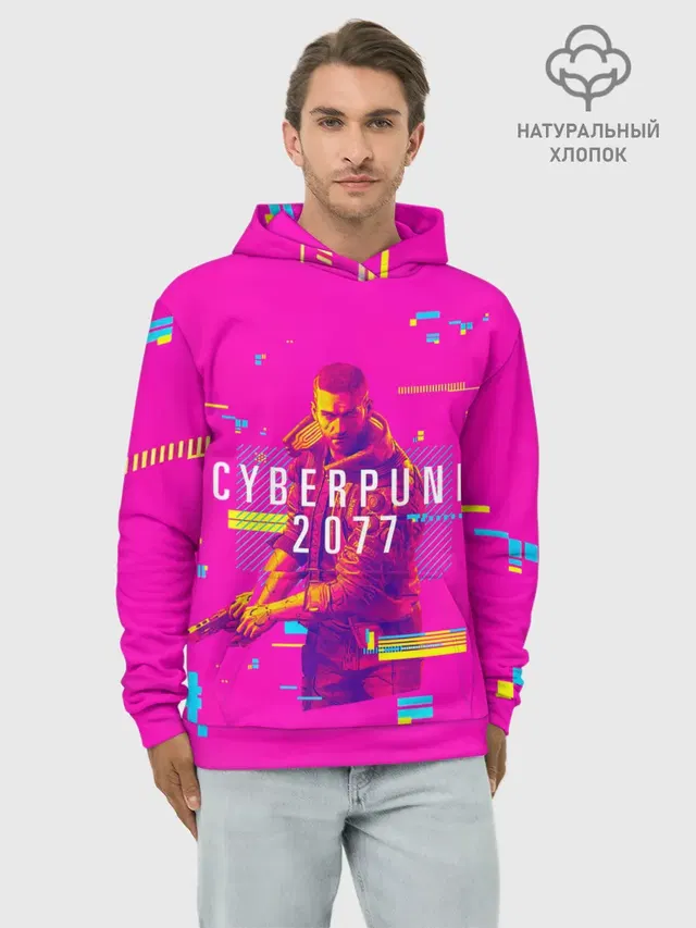 Худи мужской базовый хлопок с принтом «Cyberpunk 2077»