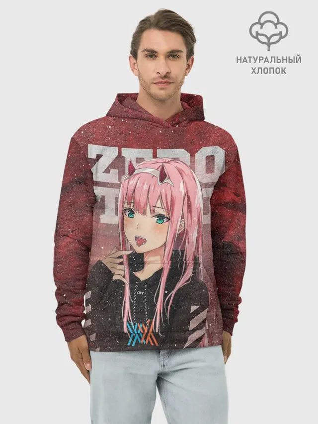 Худи мужской базовый хлопок с принтом «Zero Two в толстовке»