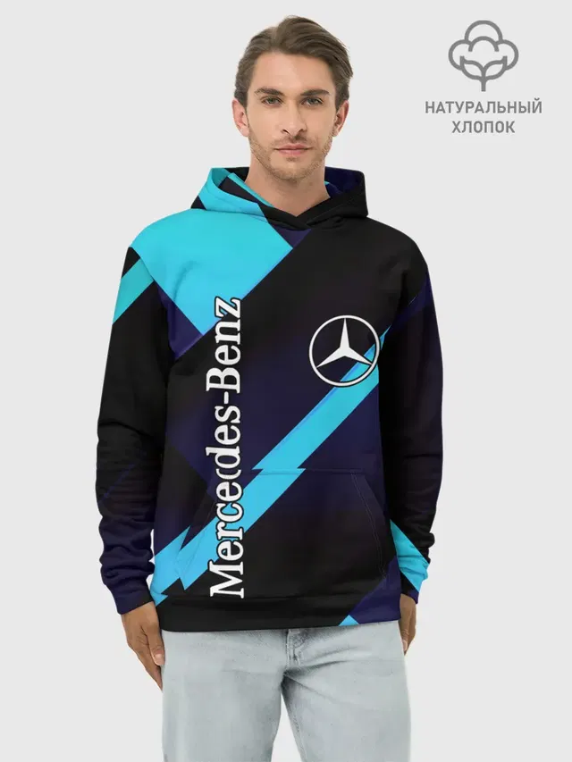 Худи мужской базовый хлопок с принтом «Логотип — Mercedes Benz»