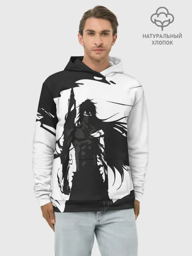 Худи мужской базовый хлопок с принтом «Bleach black & — Bleach black & white»