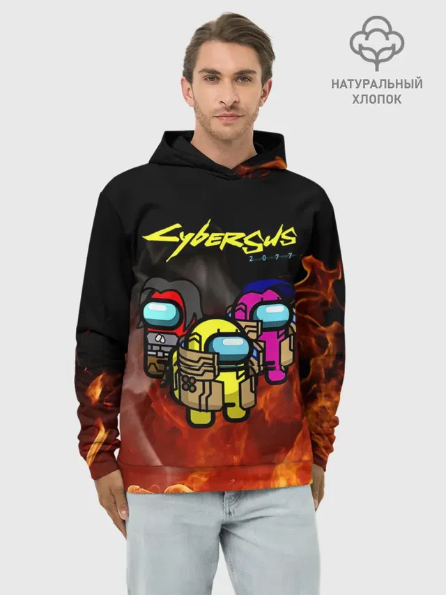 Худи мужской базовый хлопок с принтом «Cyberpunk 2077 — CyberSUS 2077»