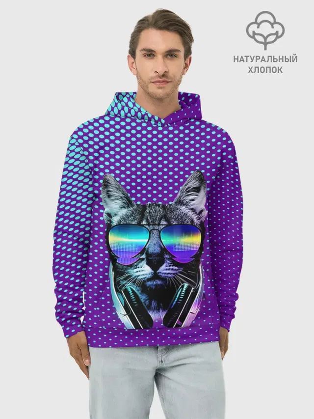 Кот очки наушники модный