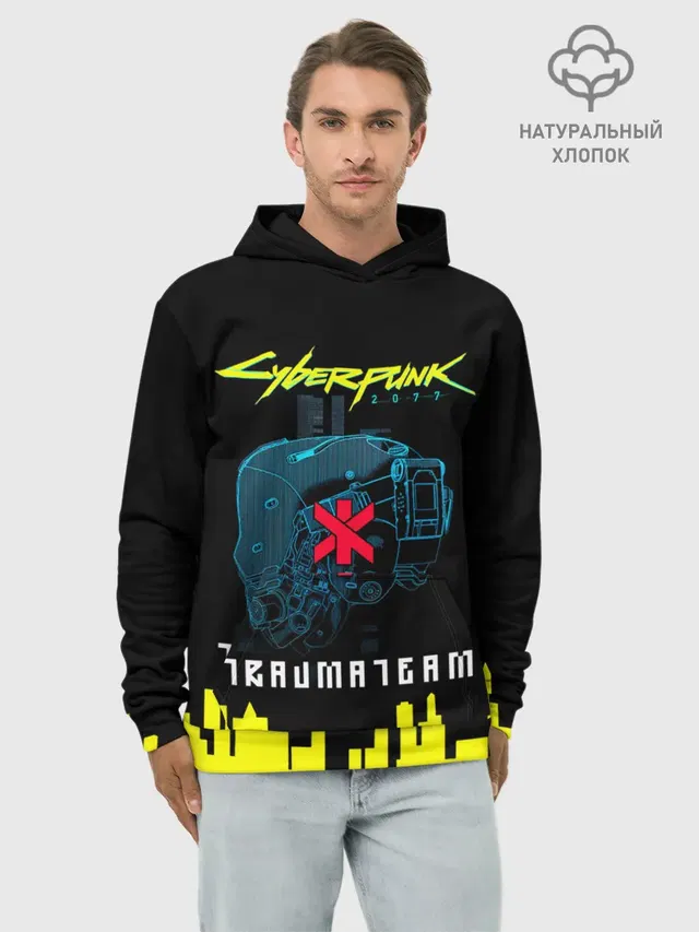 Худи мужской базовый хлопок с принтом «Cyberpunk 2077 — TRAUMA TEAM Cyberpunk 2077»