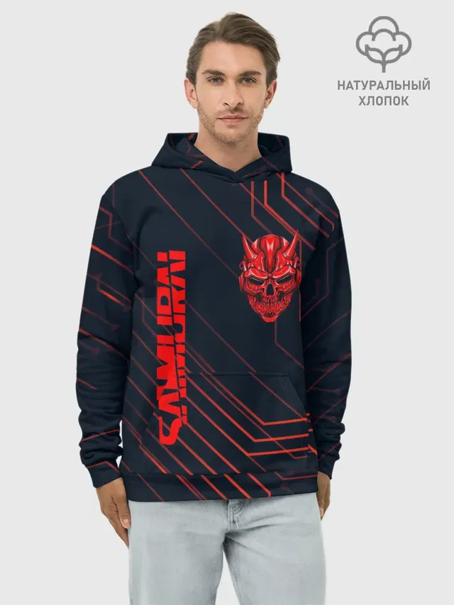 Худи мужской базовый хлопок с принтом «Cyberpunk 2077»