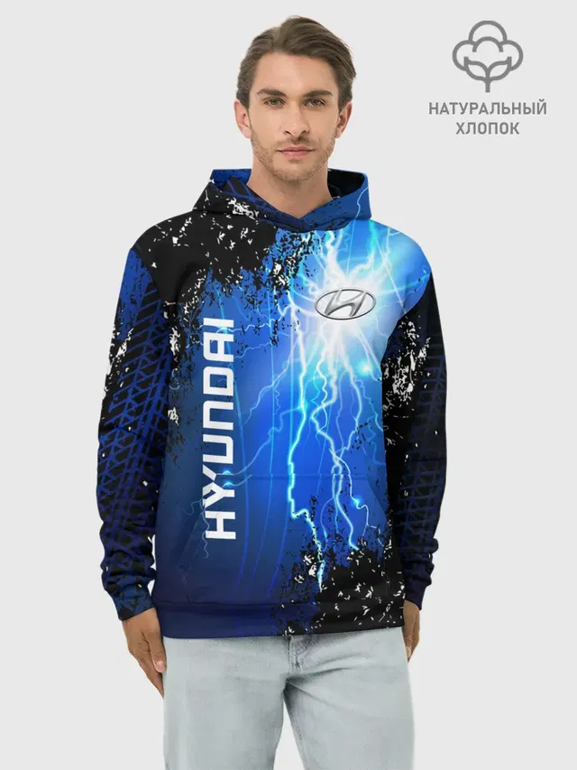 Худи мужской базовый хлопок с принтом «Hyundai»