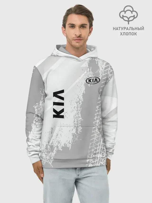 Худи мужской базовый хлопок с принтом «KIA»
