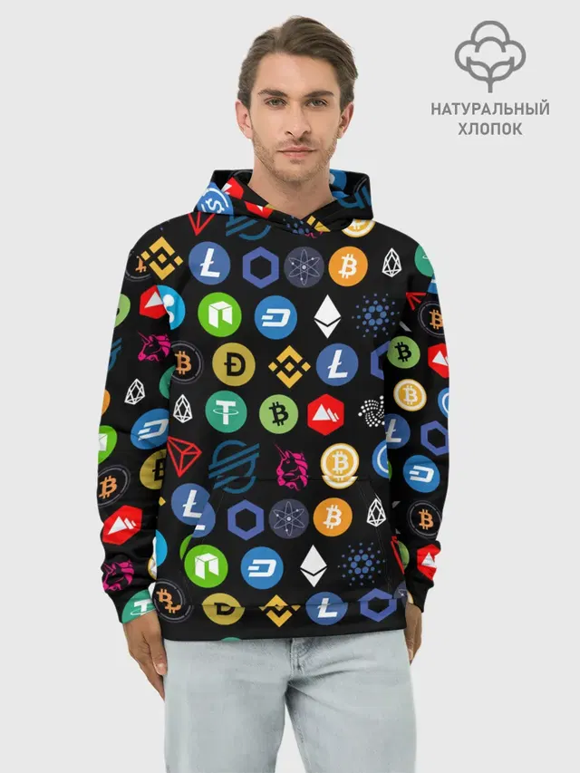 Худи мужской базовый хлопок с принтом «Другие — ЛОГОТИПЫ КРИПТОВАЛЮТ — CRYPTOCURRENCIES»