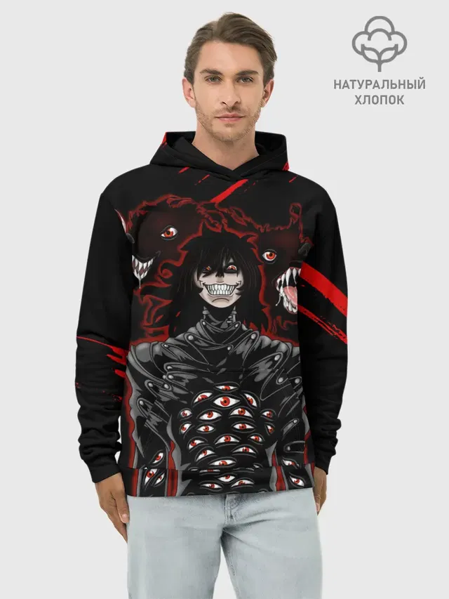 Худи мужской базовый хлопок с принтом «Юмико Такаги в черном Hellsing»