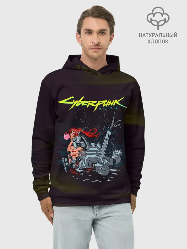 Худи мужской базовый хлопок с принтом «Cyberpunk 2077 — Cyberpunk 2077 киберубийство»