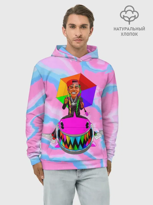 Худи мужской базовый хлопок с принтом «6IX9INE — Tekasi69»