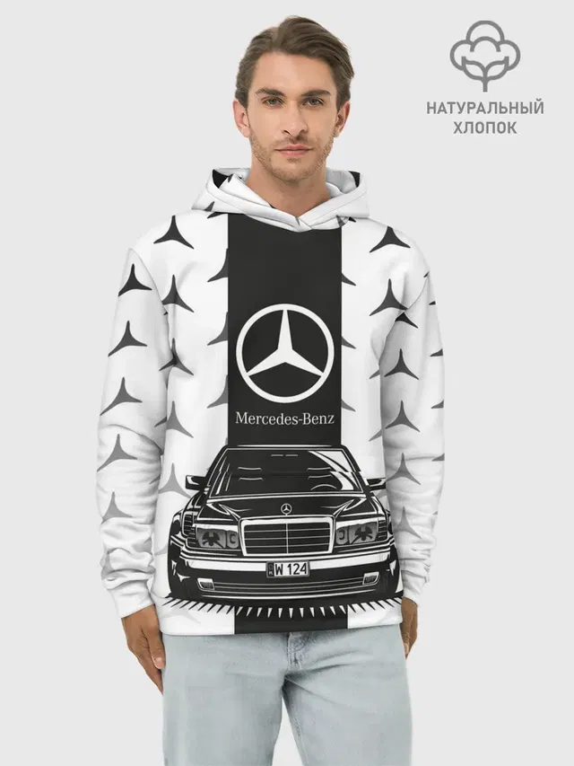 Худи мужской базовый хлопок с принтом «Merсedes — MERCEDES BENZ»