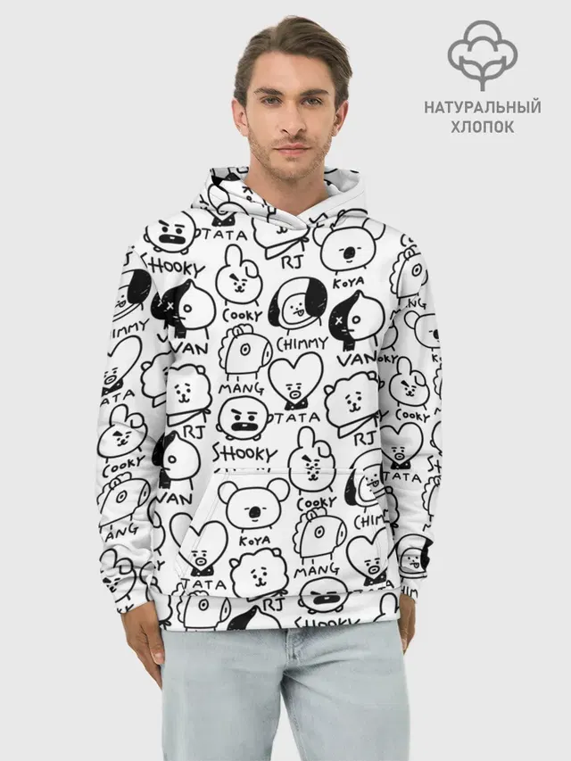 Худи мужской базовый хлопок с принтом «BTS — BT21»