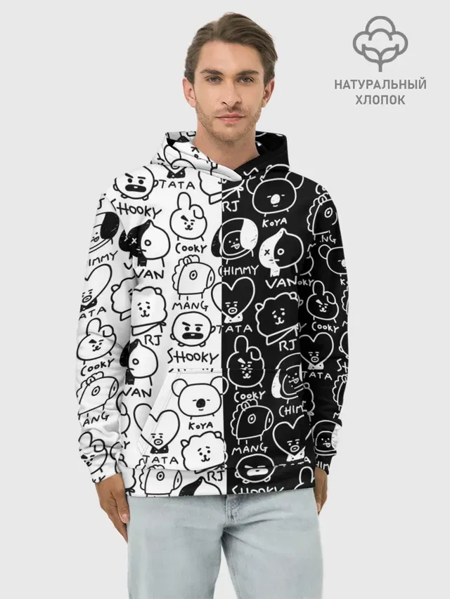 Худи мужской базовый хлопок с принтом «BTS — BT21»