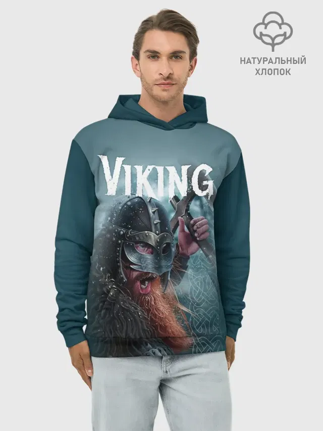 Худи мужской базовый хлопок с принтом «Viking»