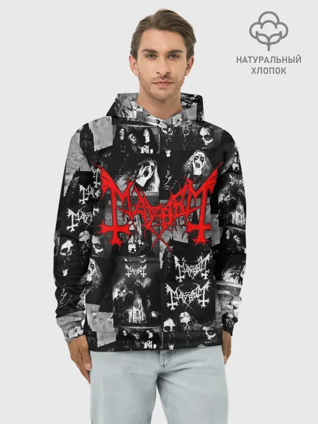 Худи мужской базовый хлопок с принтом «Mayhem»