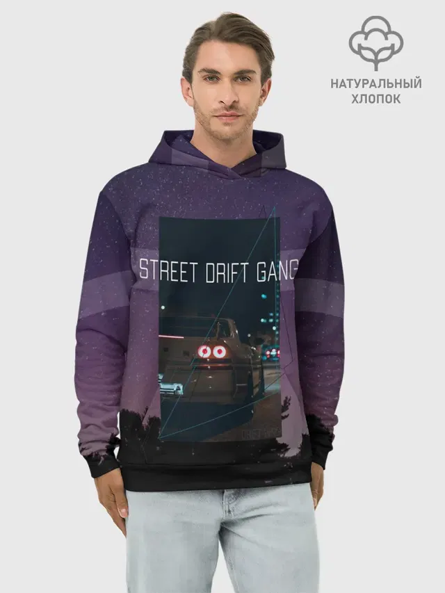 Худи мужской базовый хлопок с принтом «Street Drift Gang Дрифт»