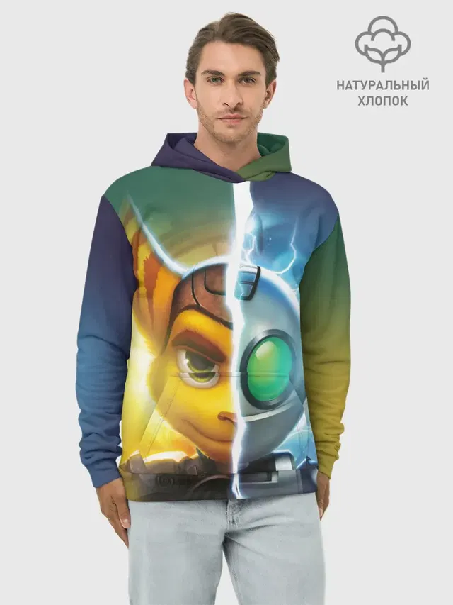 Худи мужской базовый хлопок с принтом «Ratchet & Clank — Рэтчет и Кланr»
