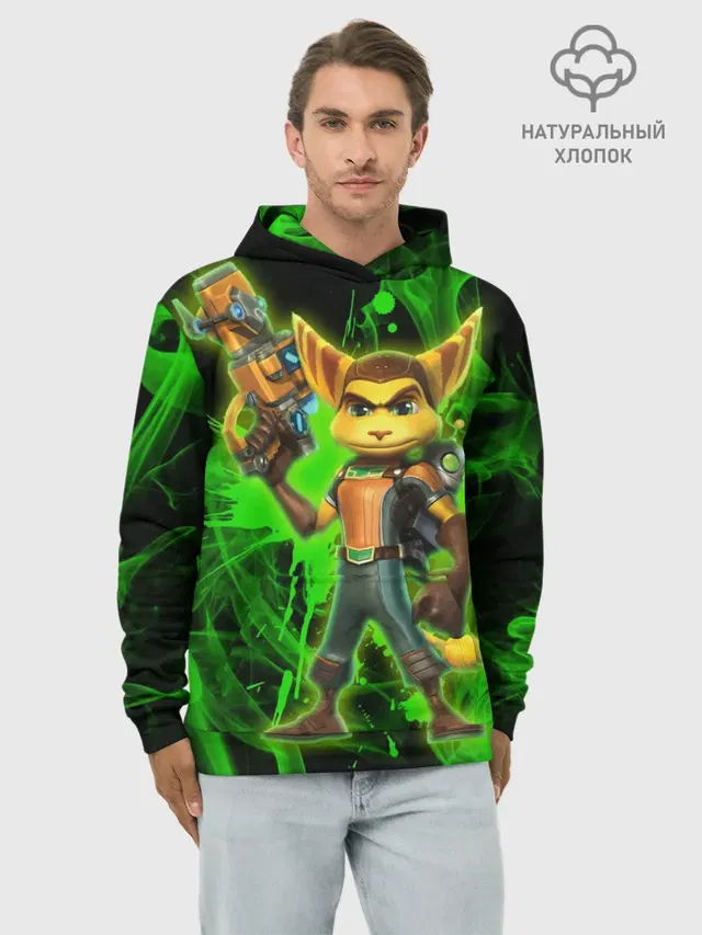 Худи мужской базовый хлопок с принтом «Ratchet & Clank — Рэтчет и Кланr»