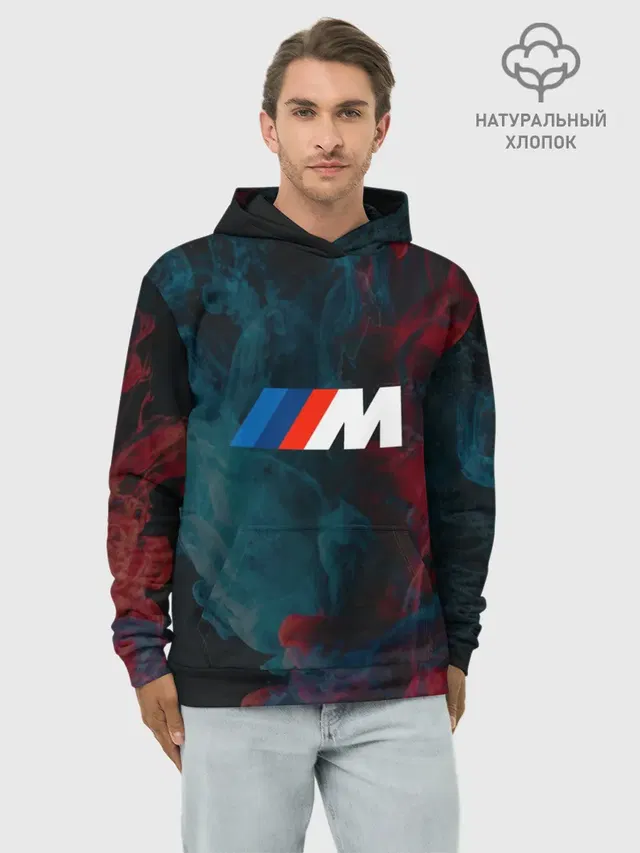 Худи мужской базовый хлопок с принтом «BMW — BMW M Power — БМВ М»