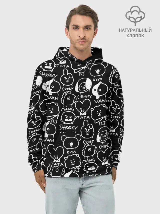 Худи мужской базовый хлопок с принтом «BTS — BT21»