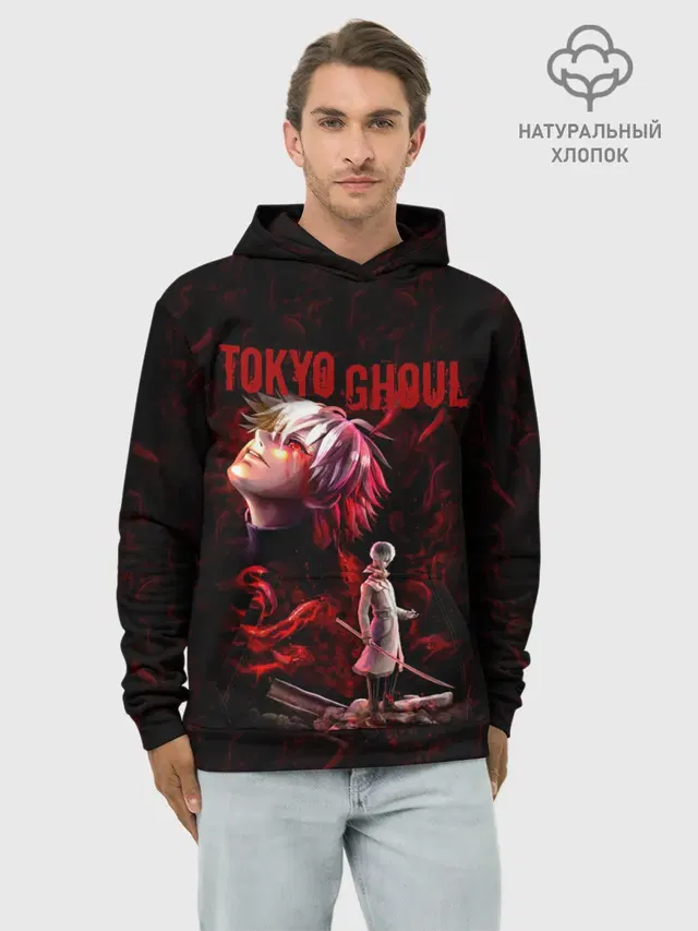 Худи мужской базовый хлопок с принтом «Токийский Гуль — Kaneki Ken sword»