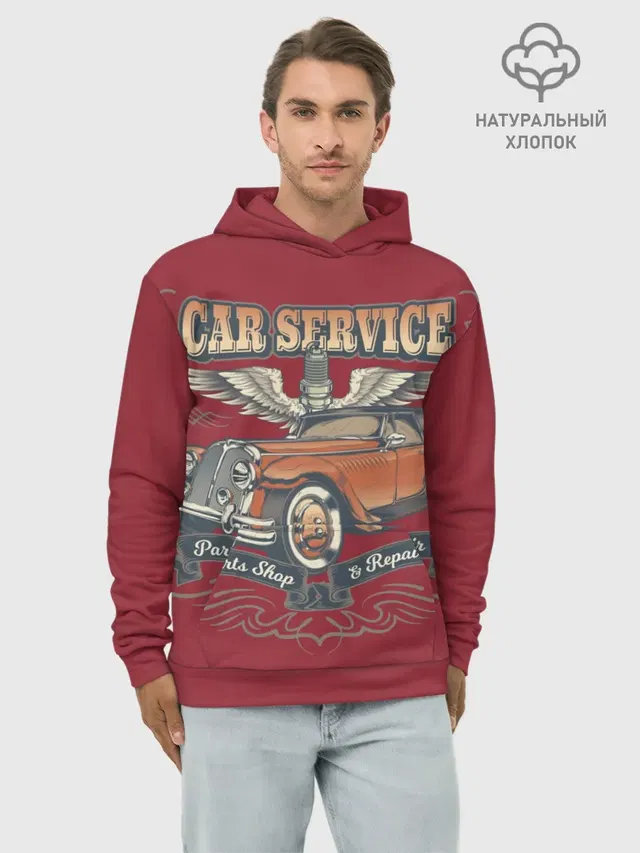 Худи мужской базовый хлопок с принтом «Разные автомобильные — CAR SERVICE»