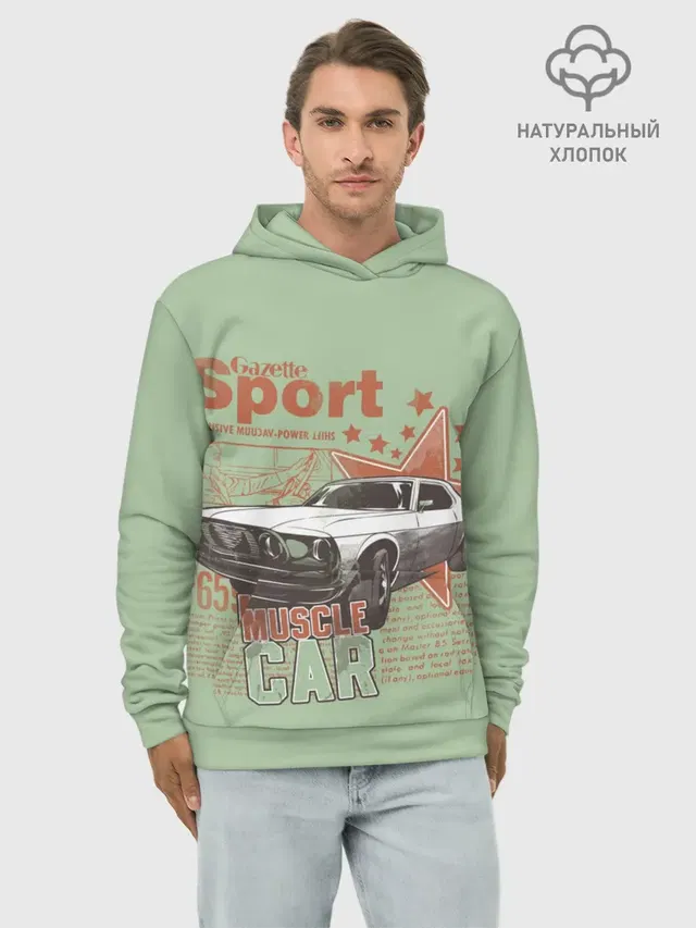Худи мужской базовый хлопок с принтом «Retro — Muscle car»