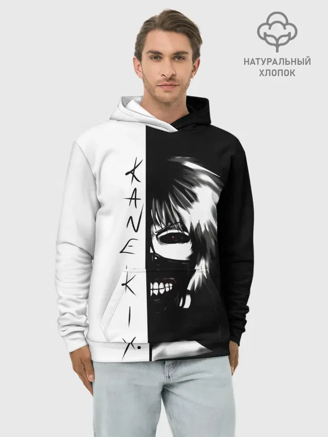 Худи мужской базовый хлопок с принтом «Токийский Гуль — Kaneki X.»