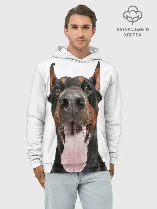Худи мужской базовый хлопок с принтом «Доберман — Doberman»