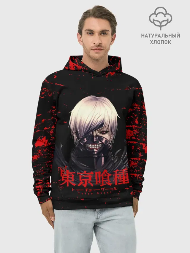Худи мужской базовый хлопок с принтом «Токийский Гуль — Tokyo Kaneki»